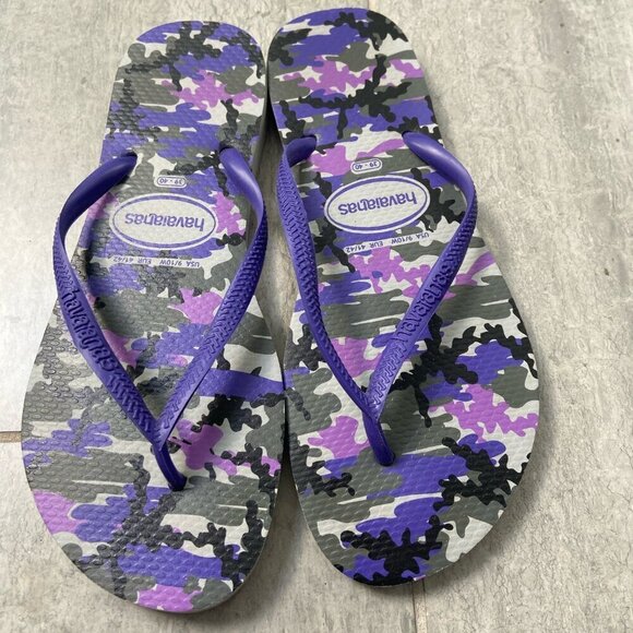 Havaianas Purple Camo Flip Flops Sandals Size 9/10W - Picture 2 of 3